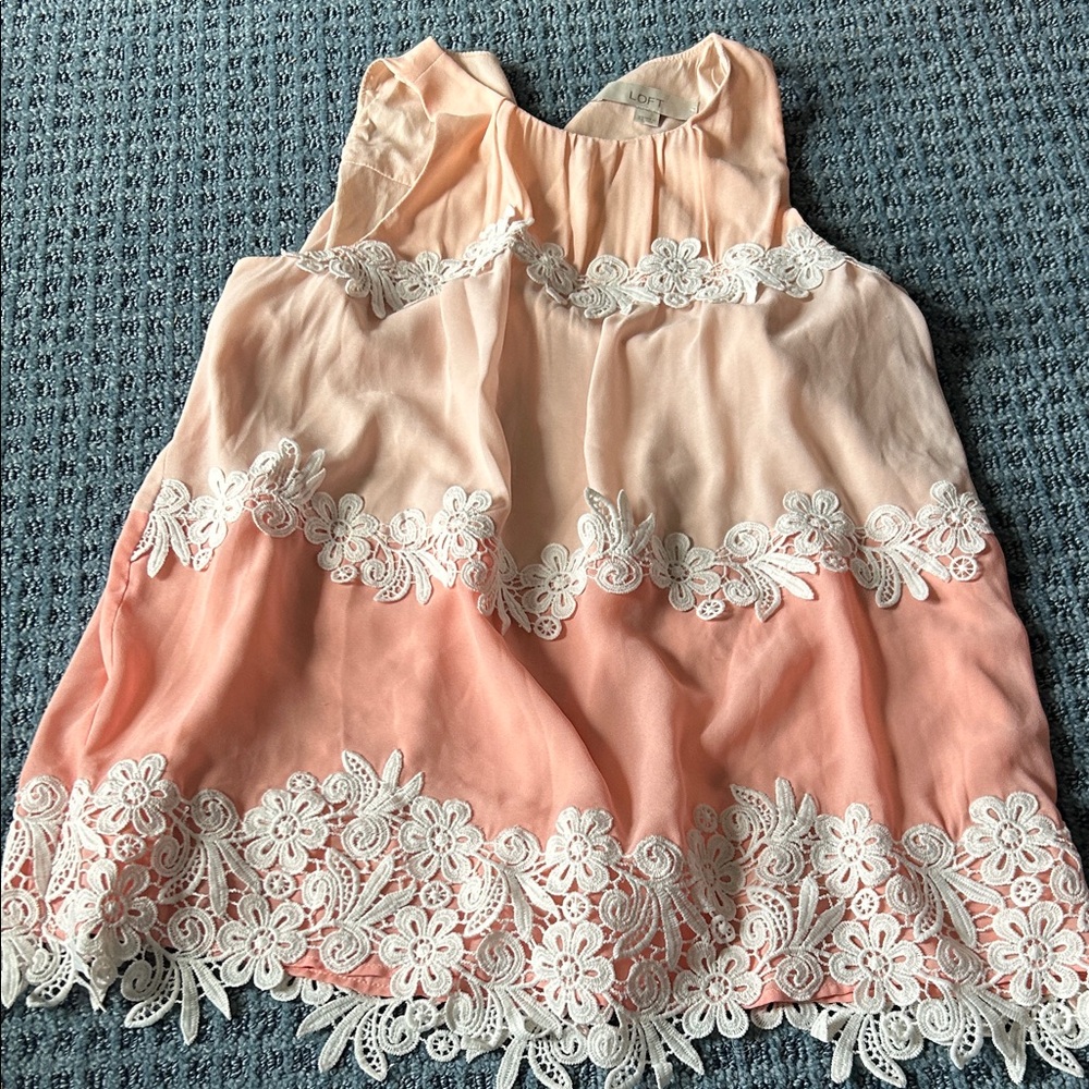 LOFT Peach and Pink Kids Dress with Lace Details